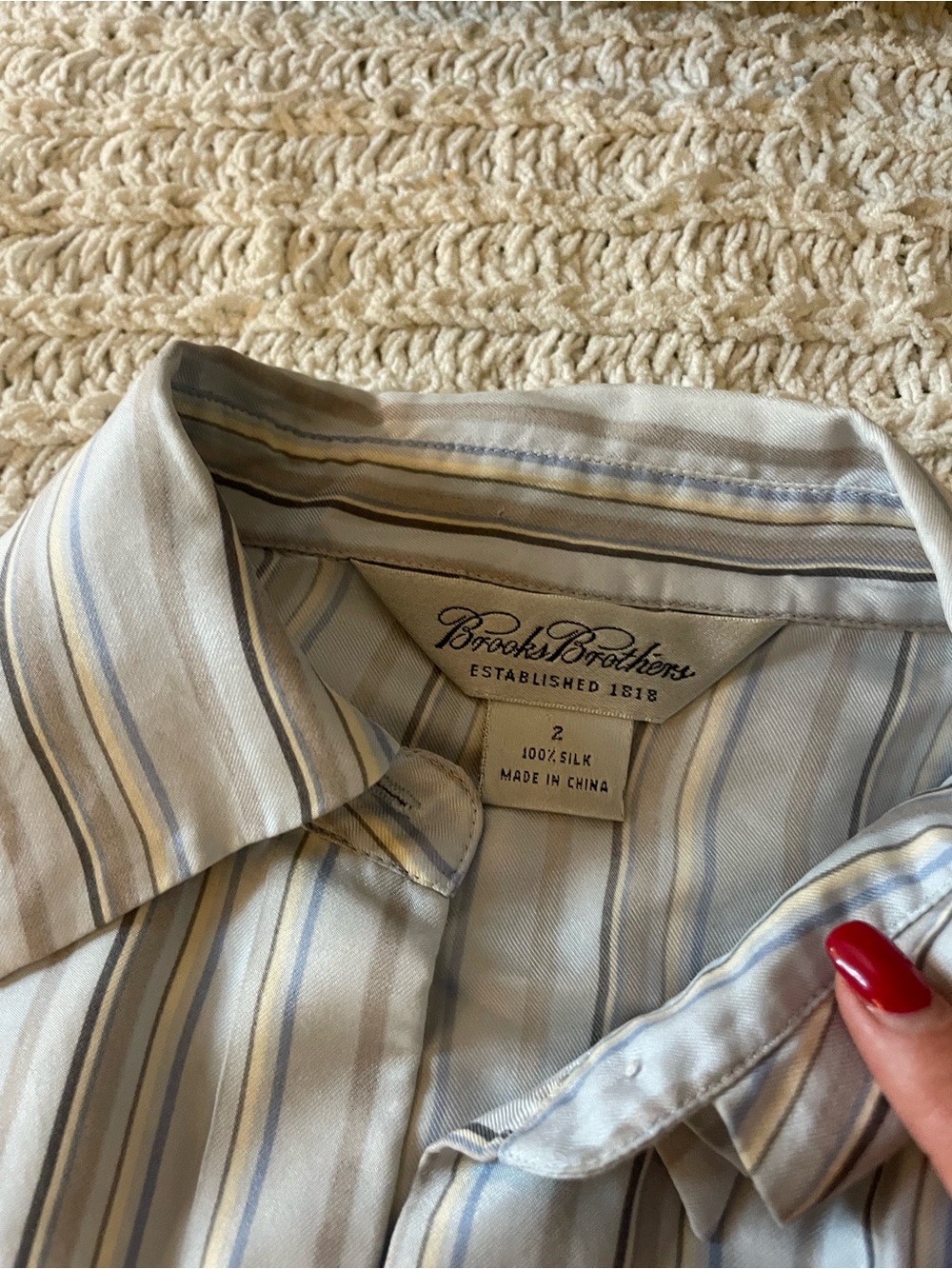 Brooks Brothers 100% Silk Striped Dress Shirt in Cream, Light Blue and Gray
